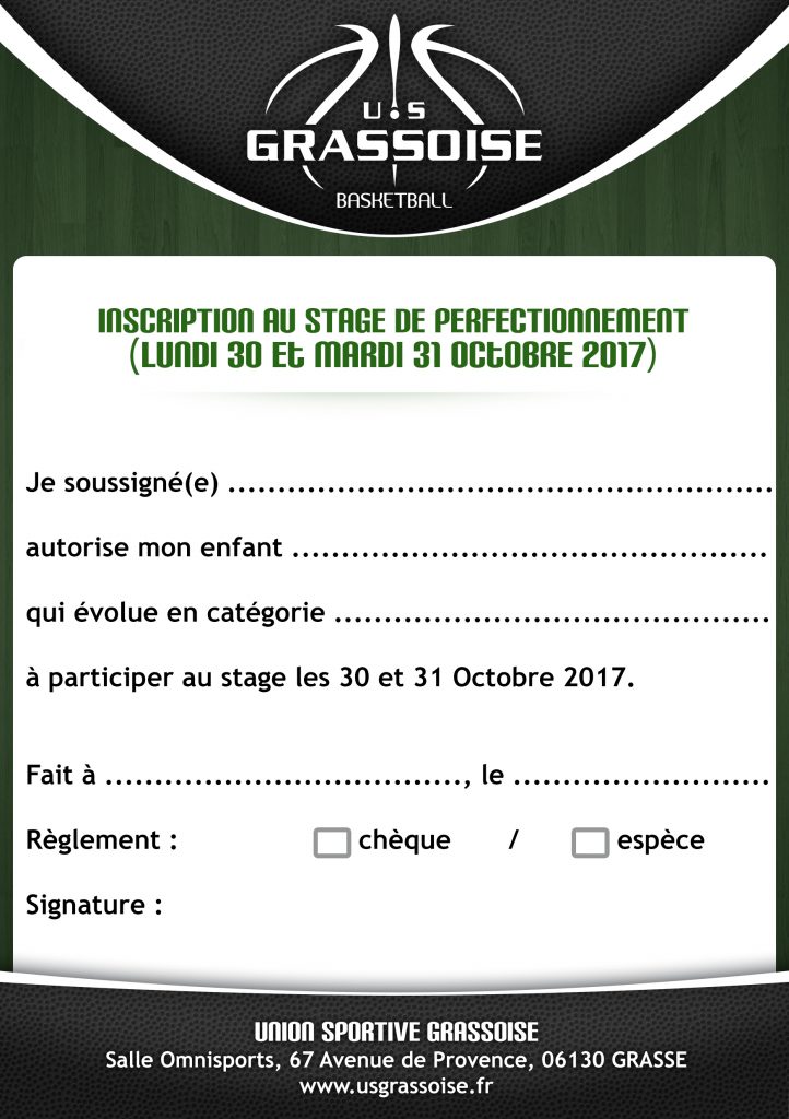 US GRASSOISE BASKETBALL -Inscription Stage Toussaint 2017 (verso)