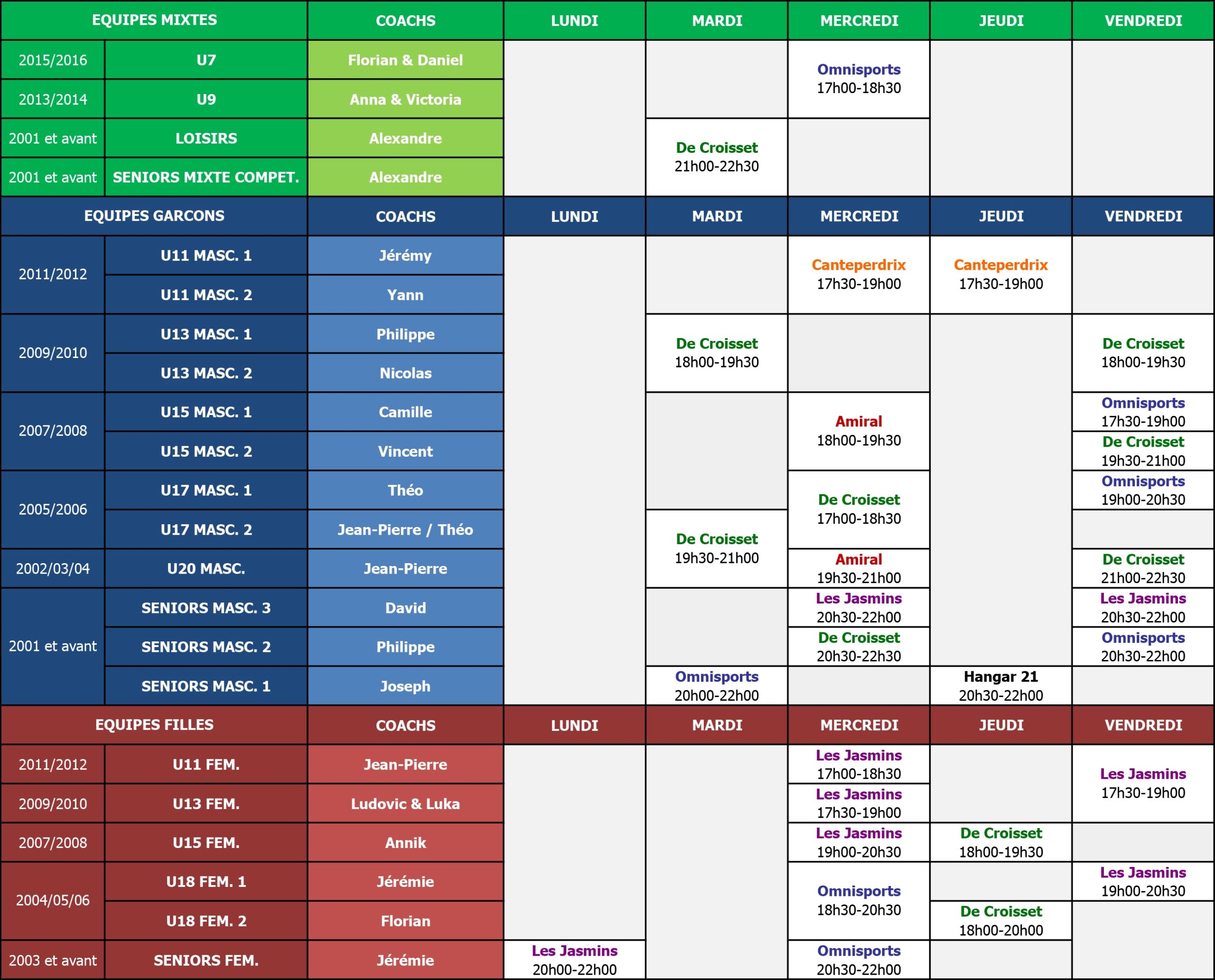 2021-2022 -Planning Entrainements USG