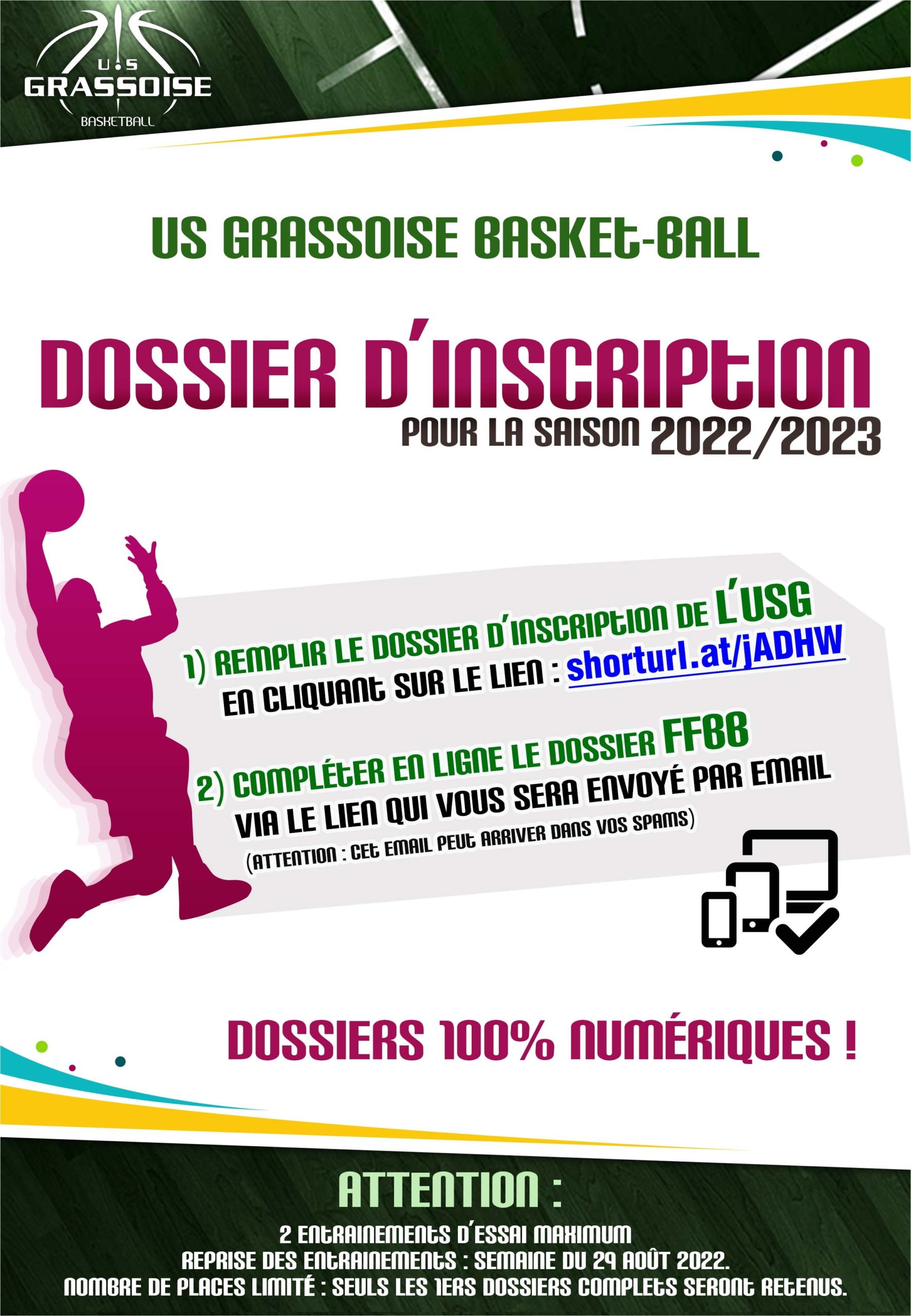 US GRASSOISE BASKETBALL -Dossier d’inscription Saison 2022-2023 1