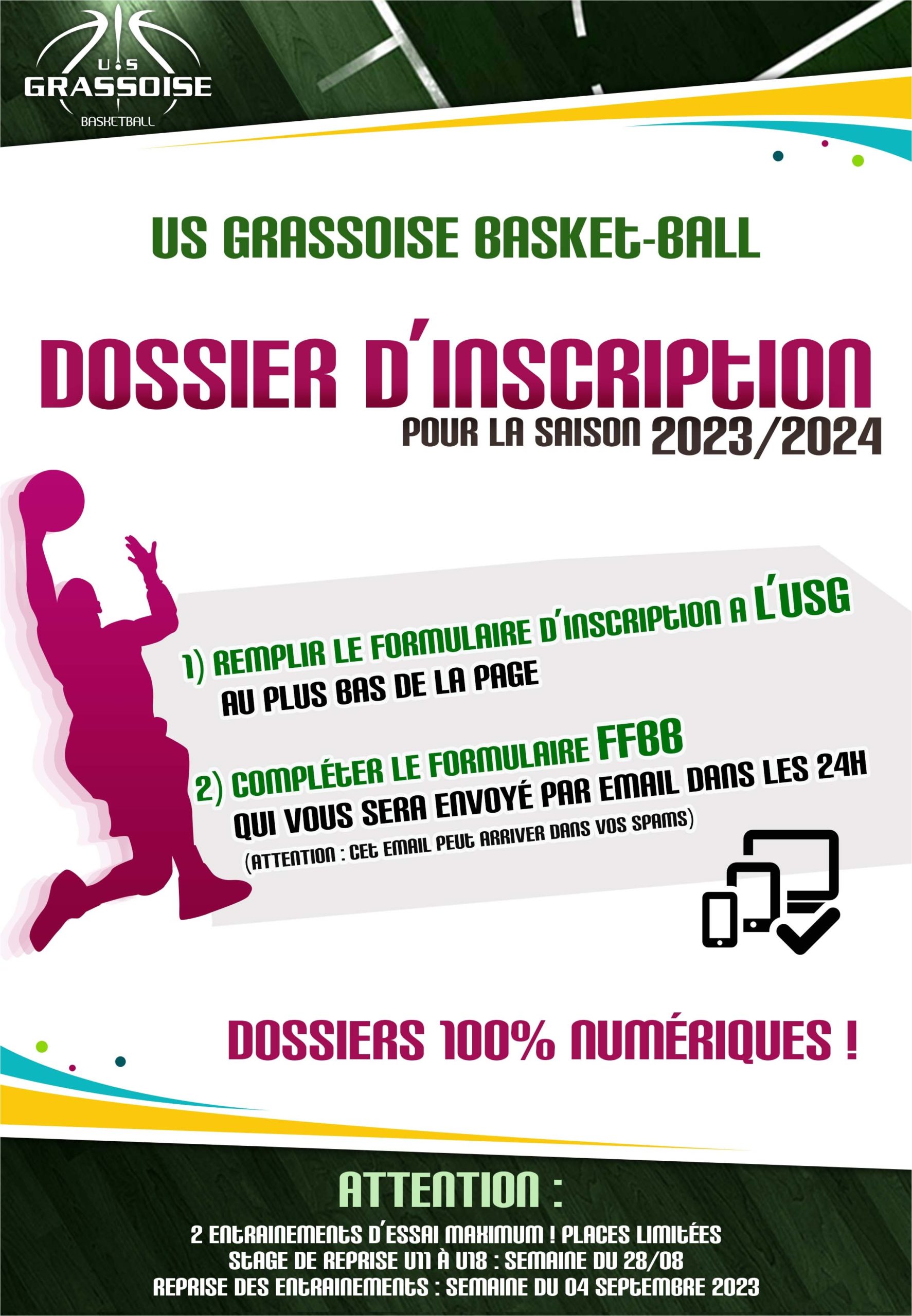US GRASSOISE BASKETBALL -Dossier d’inscription Saison 2023-2024 1 v2