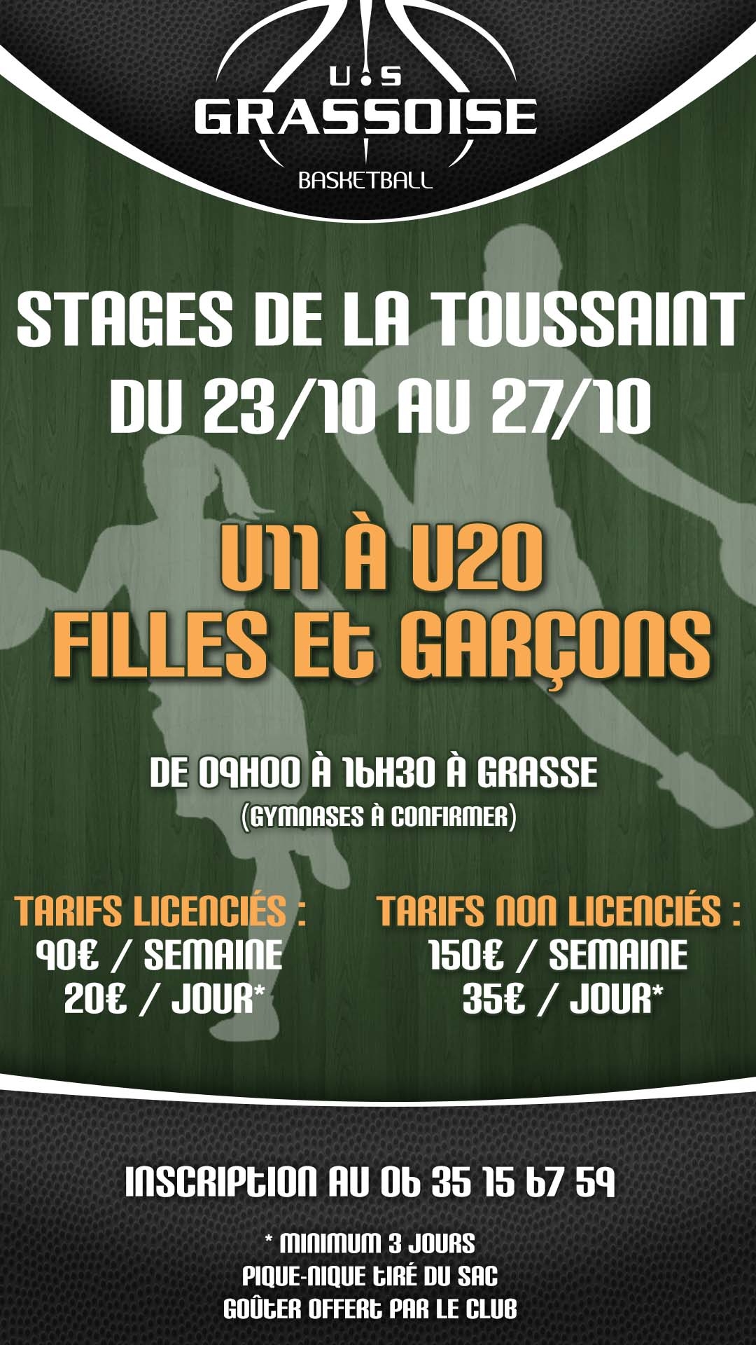 US GRASSOISE BASKETBALL -Inscription Stage Toussaint 2023